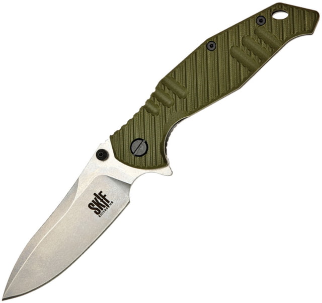 SKIF Knives Adventure SW Olive Folding Knife 5in Closed 4in Stonewash Finish 9Cr18MoV Blade OD Green Sculpted G10 Handle - Skif Knives