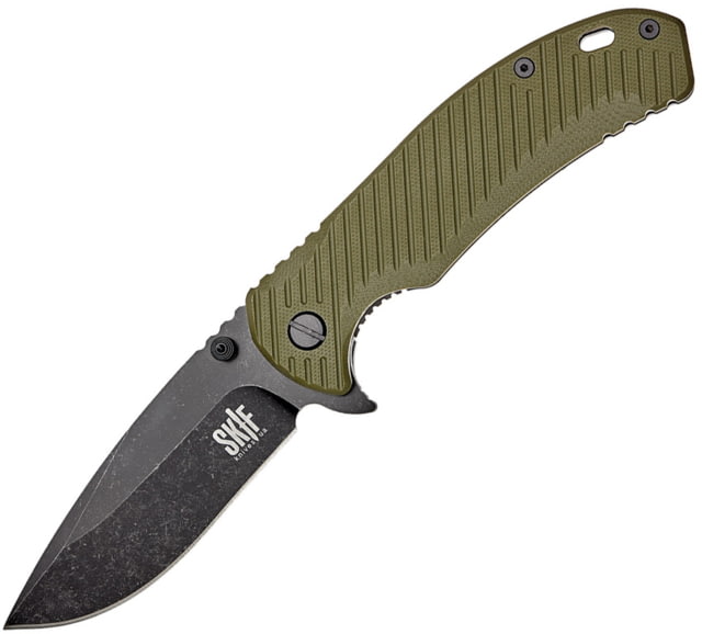 SKIF Knives Sturdy BSW Olive Folding Knife 5in Closed 3.75in Black Stonewash Finish 9Cr18MoV Blade OD Green G10 Handle - Skif Knives