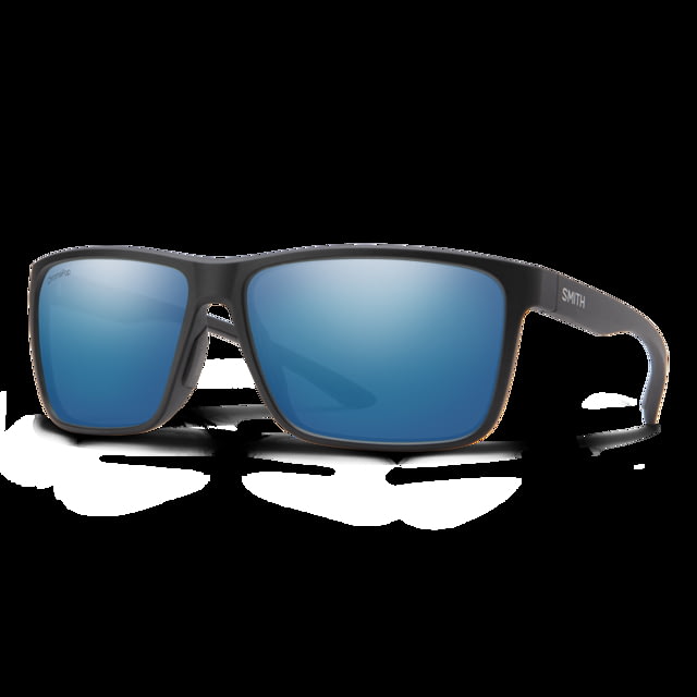 Smith Optics Riptide Sunglasses Matte Black Frame ChromaPop Glass Polarized Blue Mirror Lens - Smith Optics