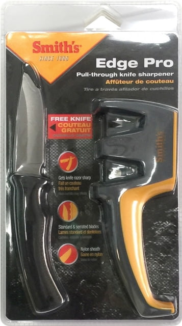 Smith's Sharpeners Edge Pro Combo 8.5in Overall 3.5in Satin SS Blade Black Synthetic Handle Black - Smiths