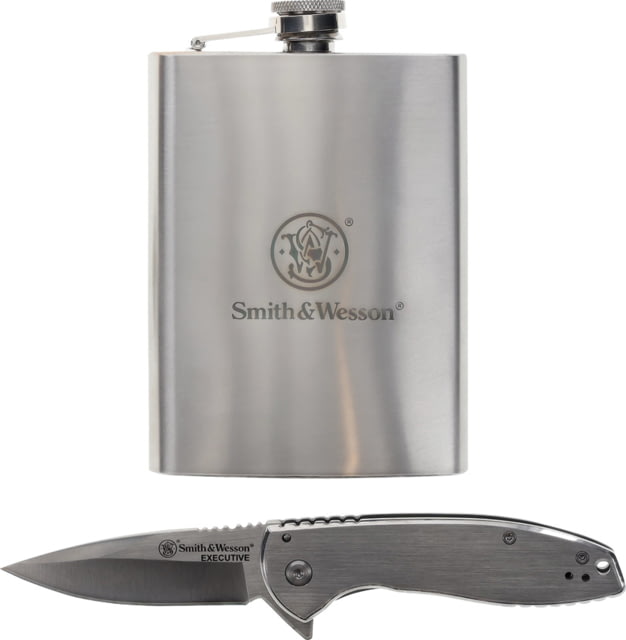 Smith & Wesson Executive Folder & Flask 4in Closed 3in Satin Stainless Steel Blade Brushed Stainless Steel Handle - Smith & Wesson