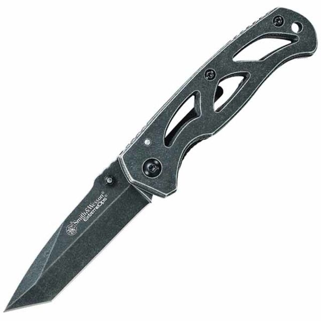 Smith & Wesson Extreme Ops Folding Knife 2.65in 7Cr17MoV High Carbon Stainless Steel Black Tanto Plain Blade Black Stonewash Stainless Steel Handle