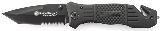 Smith & Wesson 1st Response Liner Lock Folding Knife 3.3 in 7Cr17MoV High Carbon Stainless Steel Blade Drop Point Serrated Blade Aluminum G10 Handle