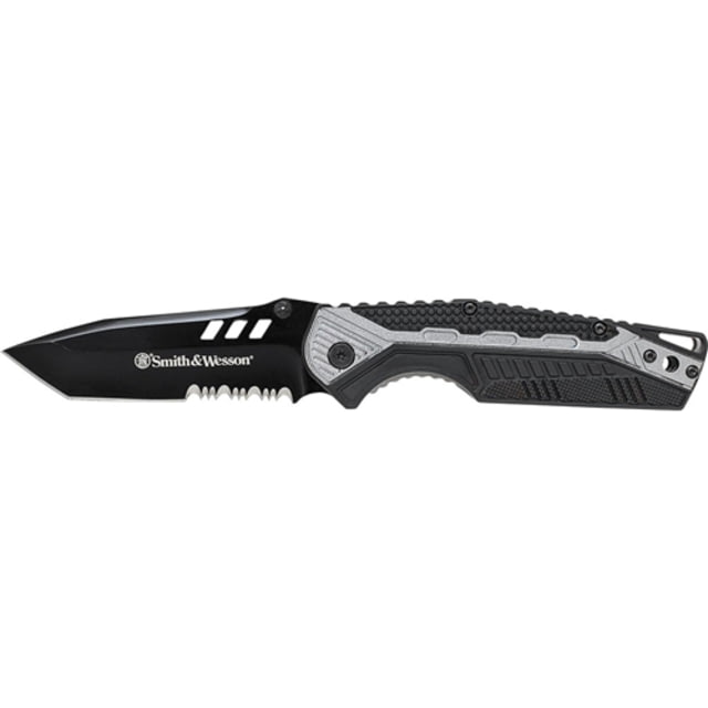 Smith & Wesson Liner Lock Fixed Blade Knives 8Cr13MoV Stainless Steel Drop Point Black Rubberized Aluminum - Smith & Wesson