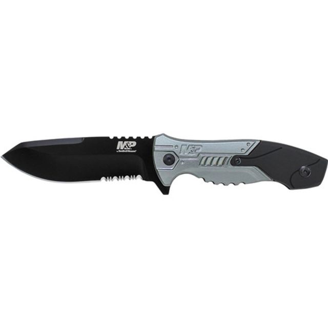 Smith & Wesson M&P Fixed Blade Knife 4.1 in 8Cr13MoV Stainless Steel Drop Point Blade Rubberized Aluminum Black/Silver Handle M.O.L.L.E. Compatible - Smith & Wesson