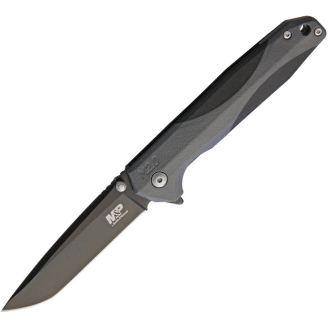 Smith & Wesson M&P Linerlock Folding Knife 4.63in Closed 3.5in Black SS Tanto Blade Gray Nylon Handle With Black Rubber Inlay Thumb Stud Pocket Clip - Smith & Wesson