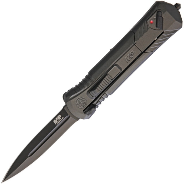 Smith & Wesson Smith & Wesson Out The Front A/O Folding Knife 5.25in Closed 3.25in Black Oxide Coated Double Edge Aus-8 SS Blade Black Aluminum Handle - $67.79 at Optics Planet