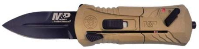Smith & Wesson M&P Compact OTF Automatic Folding Knife 1.9in Carbon Steel Spear Point Aluminum FDE Handle Black