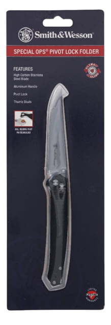 Smith & Wesson Special Ops Crossbar Lock Folding Knife 3.3in 8Cr13MoV Stainless Steel Drop Point Blade Black Aluminum Handle Clam Pack