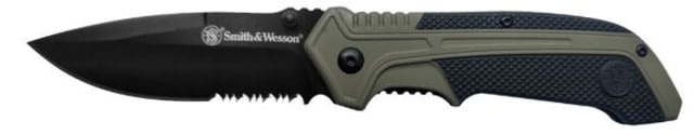 Smith & Wesson Smith & Wesson Spring Assisted Folding Knife 3.25in 8Cr13MoV Steel Blade 4.5in Rubberized Aluminum Handle Olive Drab - $37.99 at Optics Planet