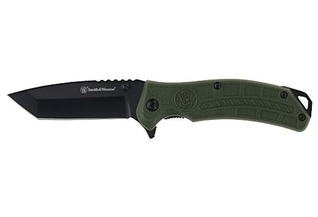 Smith & Wesson Spring Assisted Folding Knife w/Bottle Opener 3in Stainless Steel Tanto Blade OD Green Polymer Handle - Smith & Wesson