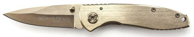Smith & Wesson Exec Non-stick Folding Knife 2.8 in 7Cr17MoV Drop Point Stainless Steel Gold
