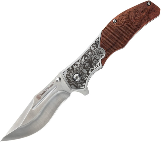 Smith & Wesson Smith & Wesson Unwavered Linerlock A/O 3.50 in Assisted Opening Folding Knife Brown checkered wood - $39.99 at Optics Planet