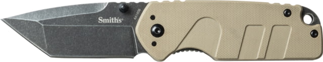 Smiths Campaign Folding Knife 2.78in 420 Stainless Steel Black Stonewash Tanto Blade G10 Handle Desert Tan - Smiths