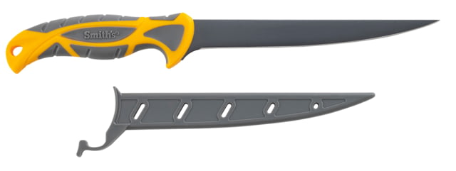 Smiths Lawaia Coated Fillet Knife 7 in 400 Stainless Steel Black Fillet Blade TPE Handle Orange/Gray - Smiths