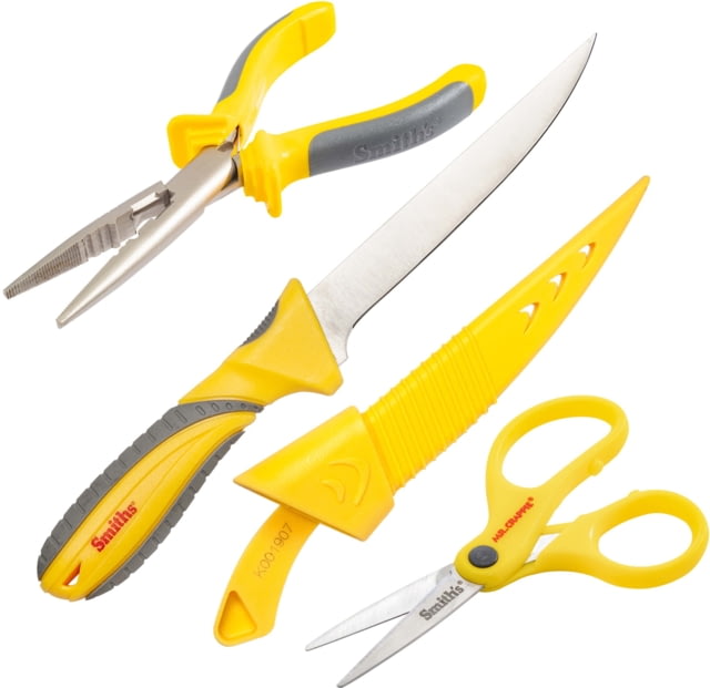 Smiths Mr Crappie Fishing Combo Fixed Blade Knife Set 6in 400 Series Stainless Steel Blade Plain Edge Fillet Blade TPE Yellow/Gray Handle