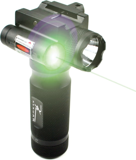 Kexuan Aluminum Front Grip with Flashlight CREE Q5 260 Lumens with Green Laser Black - Sniper
