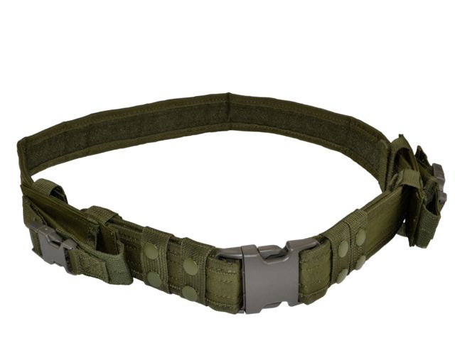 Sniper Tac Belt Heavy Duty Nylon Velcro 32-50 Waist 2 Removable Pouches 2in Wide Green