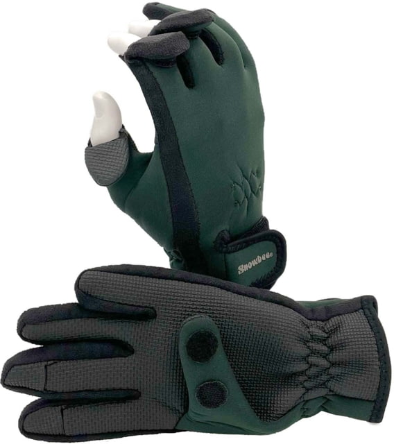 Snowbee Neoprene Gloves w/ Flip Tips 2.5mm Dark Green/Black Large - Snowbee