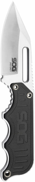 SOG Specialty Knives & Tools Instinct Fixed Blade Knife 2.3in 5Cr15MoV Blade Clip Point Black Silver Stainless Steel and G10 Handle Silver/Silver