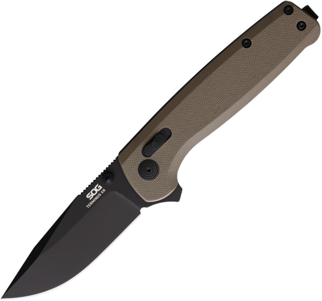 SOG Specialty Knives & Tools Terminus XR Lock Folding Knife 4.25in Closed 3in Black Finish D2 Tool Steel Blade Tan G10 Handle - Sog Specialty Knives & Tools
