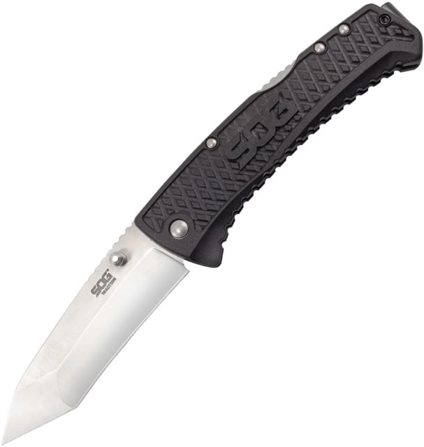 SOG Specialty Knives & Tools Traction Lockback Folding Knife 4.5in Closed 3.5in Satin 5Cr13Mov SS Tanto Blade Black Grn Handle Thumb Stud Pocket Clip - Sog Specialty Knives & Tools