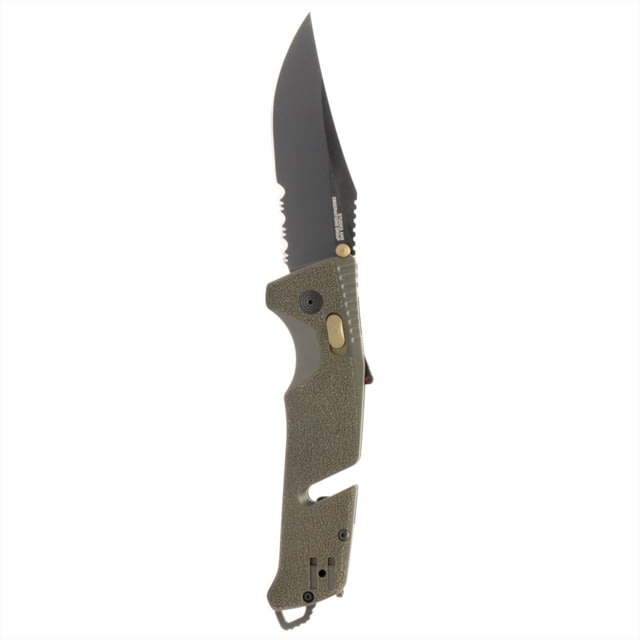 SOG Specialty Knives & Tools Trident AT Folding Knives 3.7in CRYO D2 Partially Serrated Clip Point Blade Olive Drab GRN Handle - Sog Specialty Knives & Tools