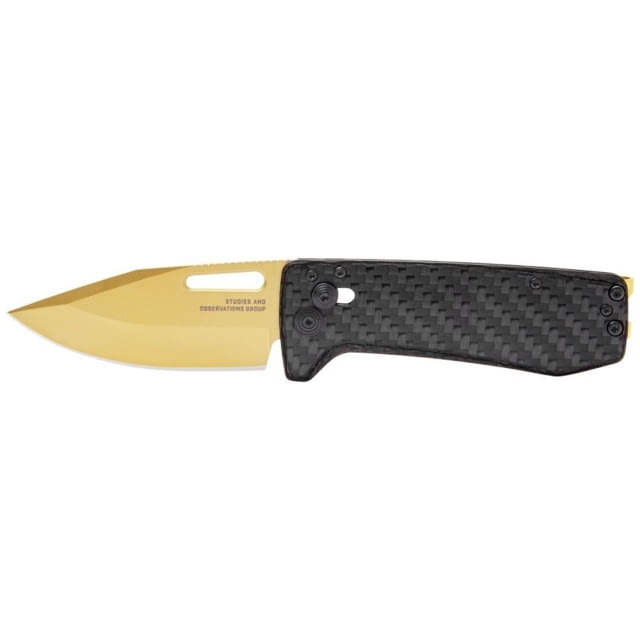 SOG Specialty Knives & Tools Ultra Xr Folding Knife 2.8 in Clip Point Blade Gold Finish Carbon Fiber Handle