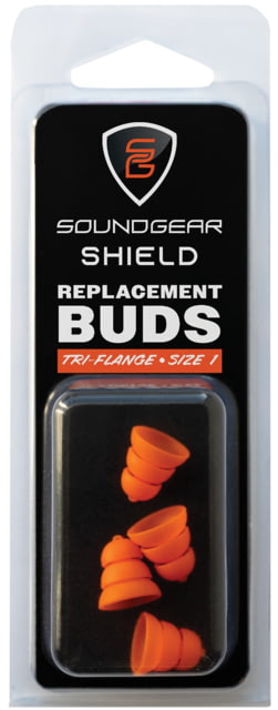 SoundGear Shield Tri-Flange Replacement Buds Size 2 Larger Canals 26 dB Pack of 4 Orange - Soundgear