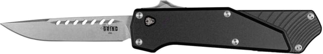 Southern Grind Arachnid Automatic Folding Knife 3.2in S35VN Stainless Steel Drop Point Plain Blade Stonewash Drop Black 7075-T6 Aluminum Handle - Southern Grind