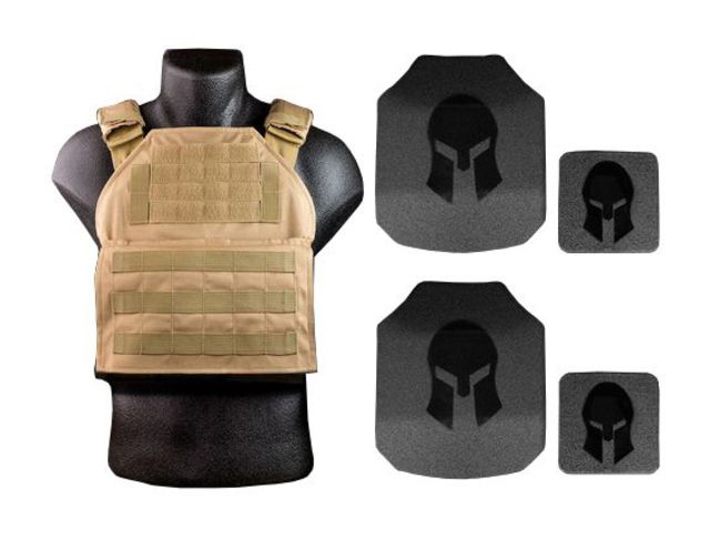 AR550 Level III+ Spartan Shooters Package No Side Plates Tan Medium-Extra Large - Spartan Armor Systems