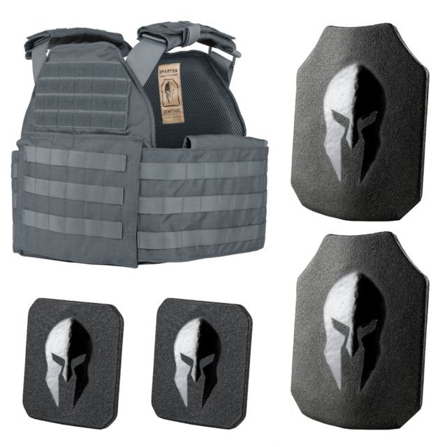 AR550 Level III+ Sentinel Package No Side Plates Base Coat Wolf Gray Adjustable - Spartan Armor Systems