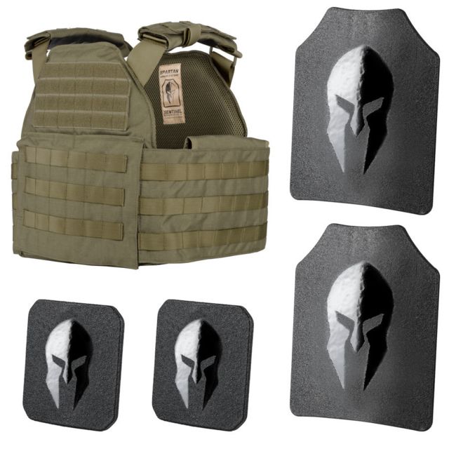 Spartan Armor Systems Omega AR500 Body Armor And Sentinel Plate Carrier Package Small/Extra Large Spartan Green Adjustable - Spartan Armor Systems