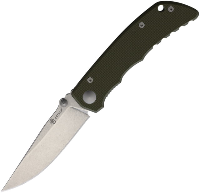 Spartan Blades Talos Linerlock Folding Knife 3" stonewash finish CTS-XHP stainless blade Green textured G10 handle