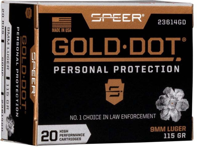 er Gold Dot Handgun Personal Protection 9mm Luger 115 Grain Gold Dot Hollow Point Cavity Brass Cased Pistol 50 Rounds Ammo