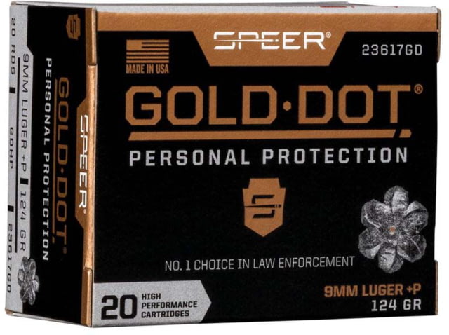 er Gold Dot Handgun Personal Protection 9mm Luger P 124 Grain Gold Dot Hollow Point Cavity Brass Cased Pistol 50 Rounds Ammo