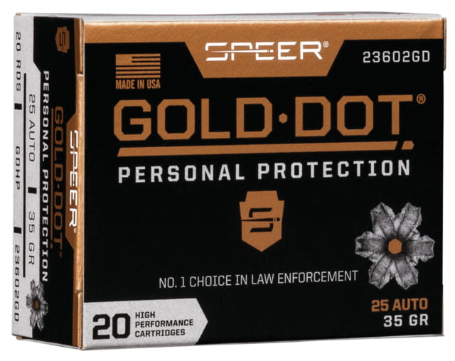 er Gold Dot .25 ACP 35 Grain Hollow Point Centerfire Pistol 20 Rounds Ammo