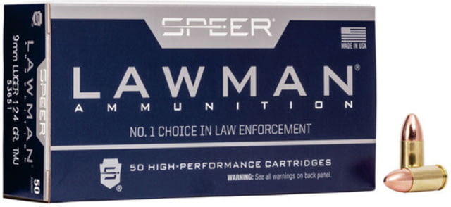 Speer Lawman Training 38 Special 125 Grain Total Metal Jacket Brass Cased Pistol Ammo 50 Rounds 50RD - Speer