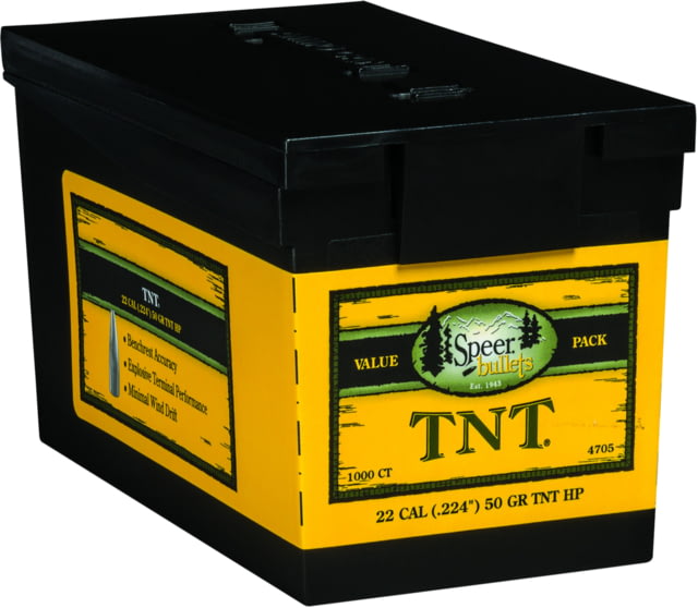 Speer Speer TNT .224 50 Grain Jacketed Hollow Point Rifle Bullet 1000 - $179.99 at Optics Planet