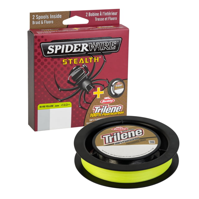 Spiderwire Stealth Trilene 100percent Fluorocarbon Dual Superline 0.007in/0.17mm 8lb/3.6kg 125yd/114m 2lb Hi-Vis Yellow/Clear