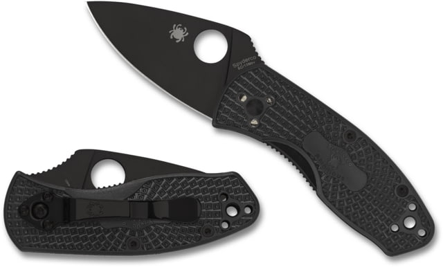 Spyderco Ambitious Lightweight Folding Knife 2.31in 8Cr13MoV Black Coated Leaf Blade Plain Blade FRN Black Handle