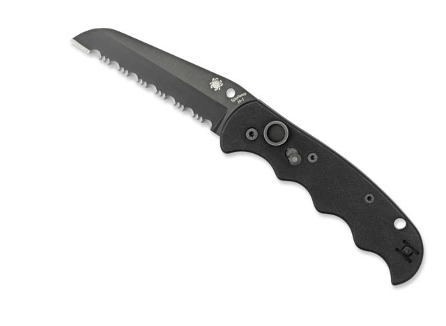 Spyderco Autonomy Automatic Folding Knife 3.7in H-1 Steel Serrated Blade Black Coated Drop Point Blade G-10 Black Handle