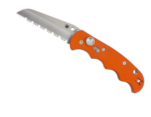 Spyderco Autonomy Automatic Folding Knife 3.7in H-1 Steel Drop Point Blade G-10 Orange Handle