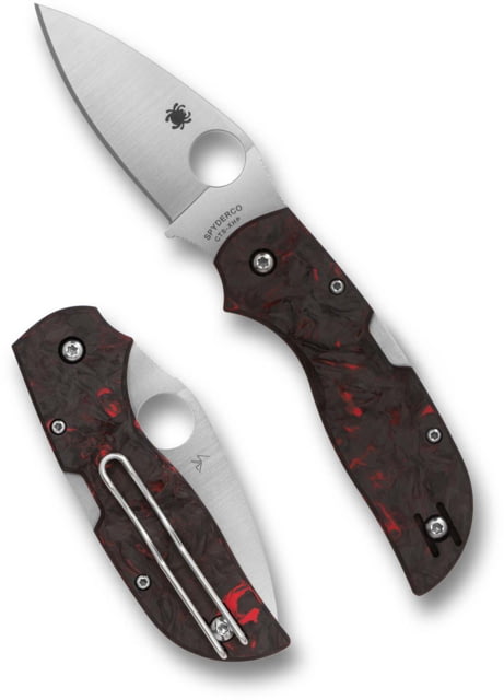 Spyderco Chaparral Red Fatcarbon Carbon Fiber 2.8in Folding Knife Satin Finish Silver Red Fatcarbon Carbon Fiber Grips - Spyderco