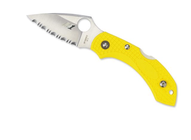 Spyderco Salt Dragonfly 2 Folding Knife 2.25in H-2 Steel Serrated Leaf Blade FRN Yellow Handle