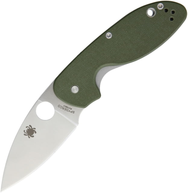 Spyderco Efficient Linerlock Folding Knife 4in Closed 3in Satin 8Cr13Mov SS Leaf Shaped Blade OD Green G10 Handle Pocket Clip Thumb Pull Brk Exclusive - Spyderco