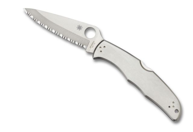 Spyderco Endura 4 Folding Knife 3.8in VG-10 Drop Point Serrated Blade Stainless Steel Silver Handle