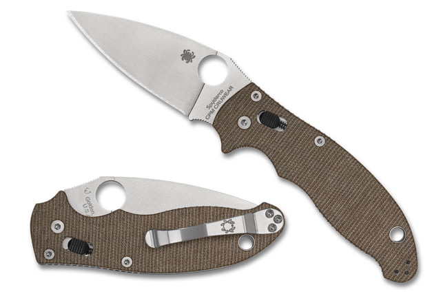 Spyderco Manix 2 Folding Knife 3.37in CPM CRU-WEAR Leaf Blade Canvas Micarta Brown Handle SPY