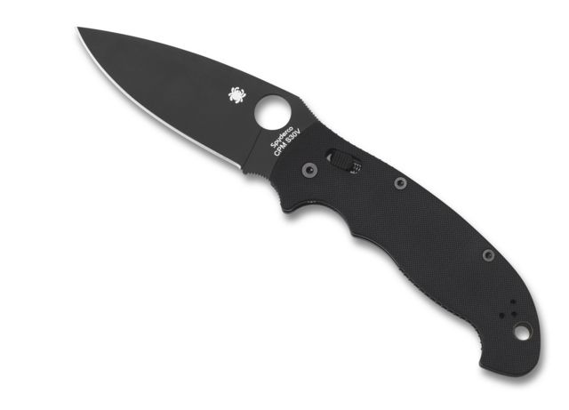 Spyderco Manix 2 XL Folding Knife 3.85in CPM S30V DLC Black Finish Leaf Blade PlainEdge G-10 Black Handle