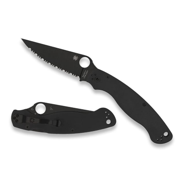 Spyderco Military 2 Folding Knife by Sal Glesser 4in CPM S30V Steel DLC Serrated Blade Black G-10 Handle - Spyderco